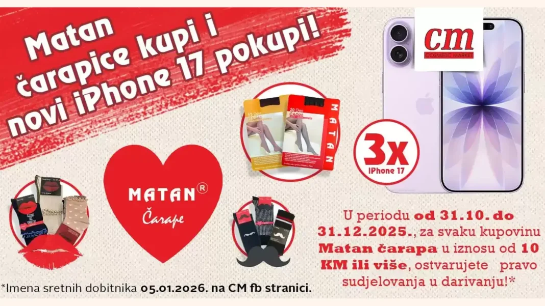 Matan nagradna igra u cm: Matan čarapice kupi i iPhone17 pokupi!