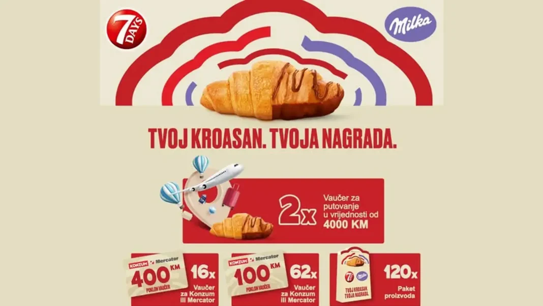 7days i Milka nagradna igra u Konzumu:Tvoj kroasan tvoja nagrada 7days i Milka nagradna igra u Konzumu uz kroasane