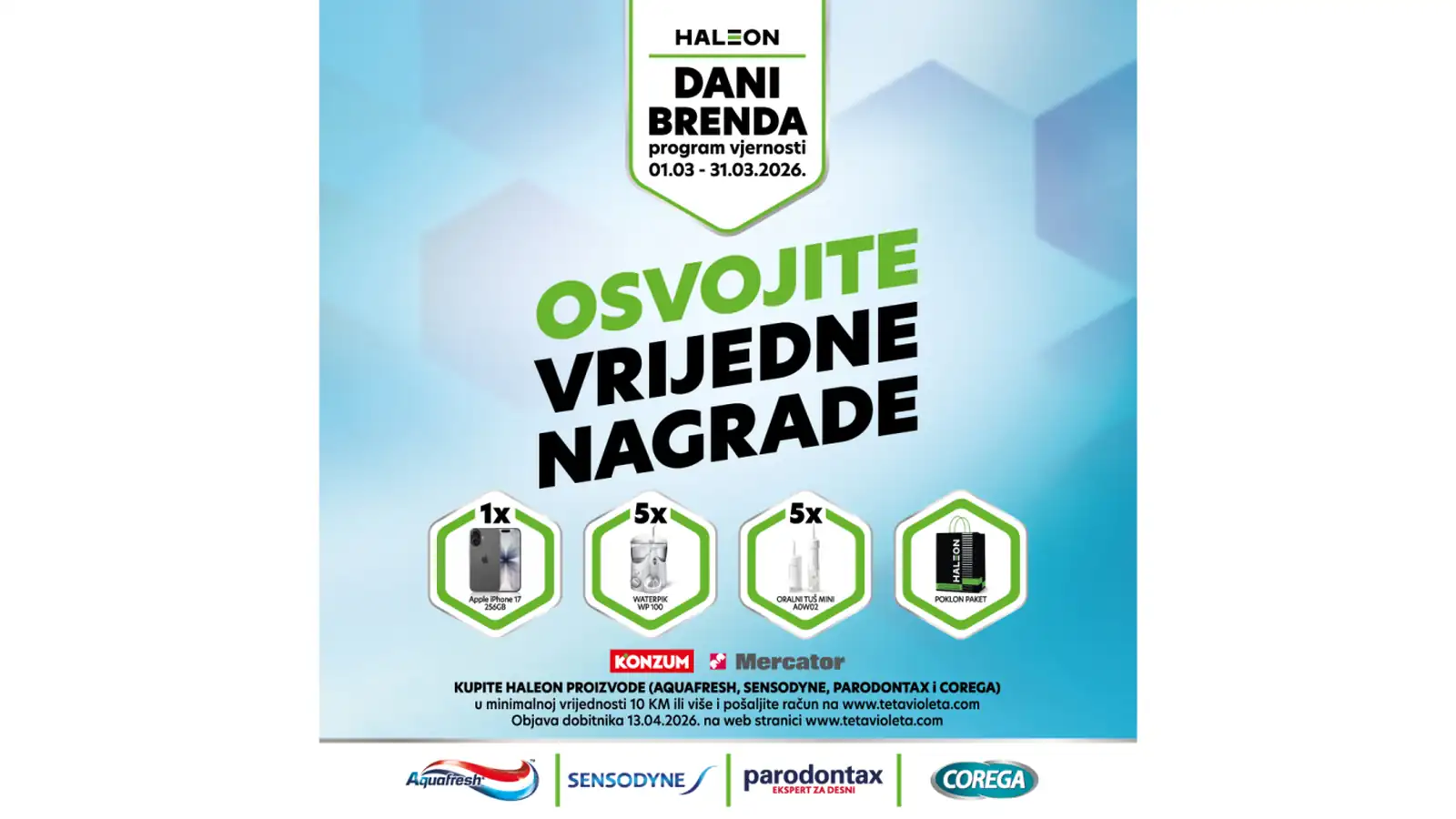 Haleon nagradna igra u Mercatoru i Konzumu (Aquafresh, Sensodyne,..)