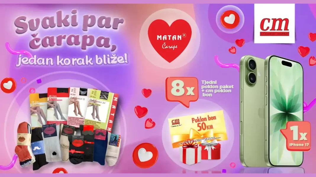 Matan čarape nagradna igra za iPhone 17 i 8 poklon paket +  cm poklon bon od 50 KM