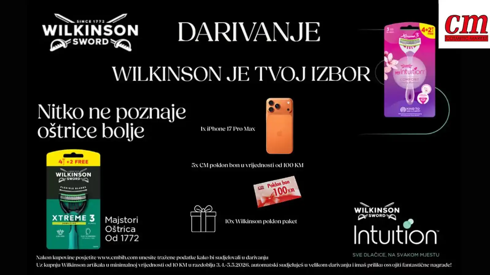 Wilkinson nagradna igra u cm za iPhone 17 Pro Max i poklon bon