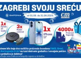 Saponia nagradna igra u cm-u traje do 31.8.2026., a možete osvojiti: iPhone 17, Dyson Air Styler, Robot usisavač, Saponia poklon paket i Saponia proizvod.
