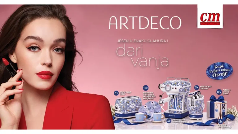 ARTDECO nagradna igra u cm-u traje do 31.10.2026., a možete osvojiti: Ariete CAPRI Espreso aparat, Ariete Capri toster, Ariete Capri citruseta, Bialetti set dvije šoljice sa tanjirićima Bridgerton, Artdeco poklon paket i Naušnice Ovnak Trendy.