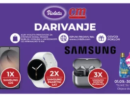 Violeta nagradna igra u cm-u traje do 30.9.2026., a možete osvojiti: Samsung S26, Samsung pametni sat i Samsung bežične slušalice.